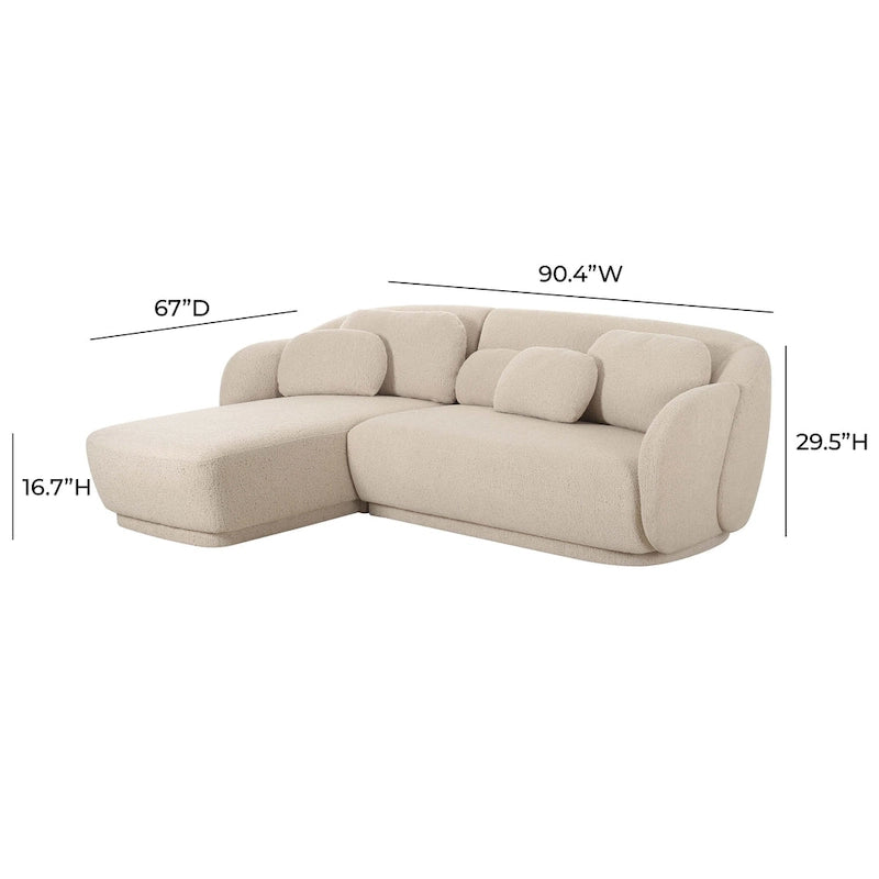 Kremowa sofa narożna boucle, styl mid-century, lewostronna/prawostronna