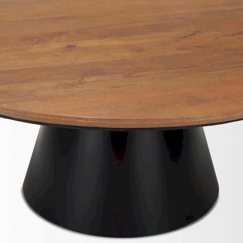 Okrągły stolik kawowy w kolorze średniego brązu i czarnym – Lite drewno mango i podstawa z żeliwa