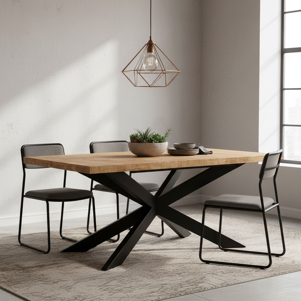 Stół jadalniany z litego drewna naturalnego/odzyskanego, styl industrialny, 4–6 miejsc siedzących