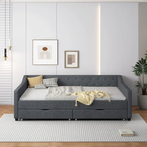 Full Size Upholstered Daybed with Drawers For Bedroom