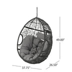 Krzesło wiszące jajko z wikliny w kolorze Khaki Brąz/Szary z poduszkami, 1-osobowe, nośność 136 kg