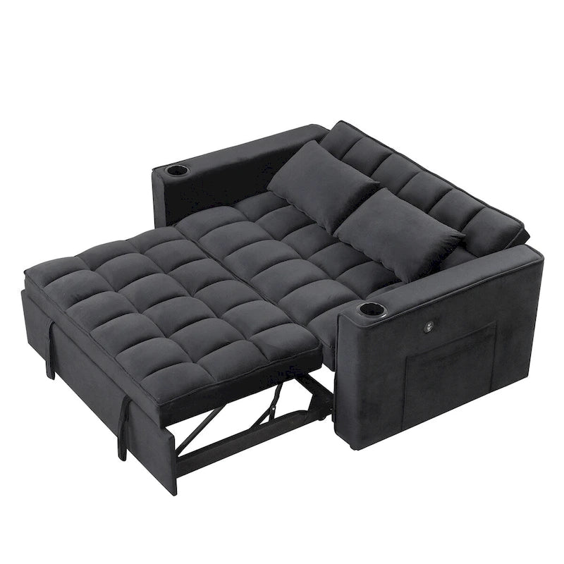 Aksamitna rozkładana sofa z uchwytem na kubek i portem USB – różowa / kremowo-biała / czarna / szara, 2-3 miejsca siedzące