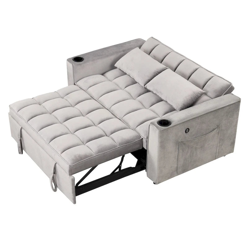 Aksamitna rozkładana sofa z uchwytem na kubek i portem USB – różowa / kremowo-biała / czarna / szara, 2-3 miejsca siedzące