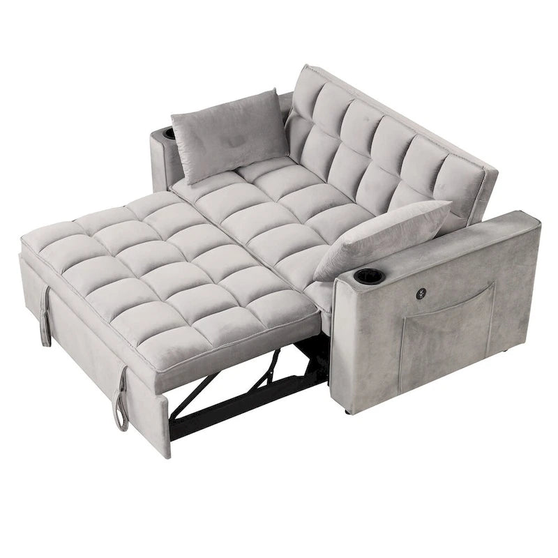 Aksamitna rozkładana sofa z uchwytem na kubek i portem USB – różowa / kremowo-biała / czarna / szara, 2-3 miejsca siedzące