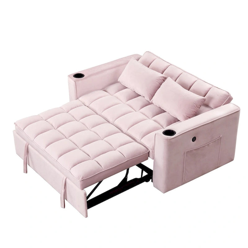 Aksamitna rozkładana sofa z uchwytem na kubek i portem USB – różowa / kremowo-biała / czarna / szara, 2-3 miejsca siedzące