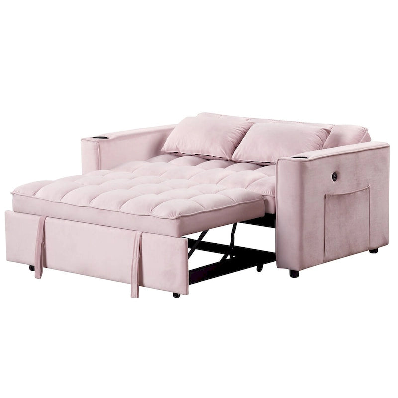 Aksamitna rozkładana sofa z uchwytem na kubek i portem USB – różowa / kremowo-biała / czarna / szara, 2-3 miejsca siedzące