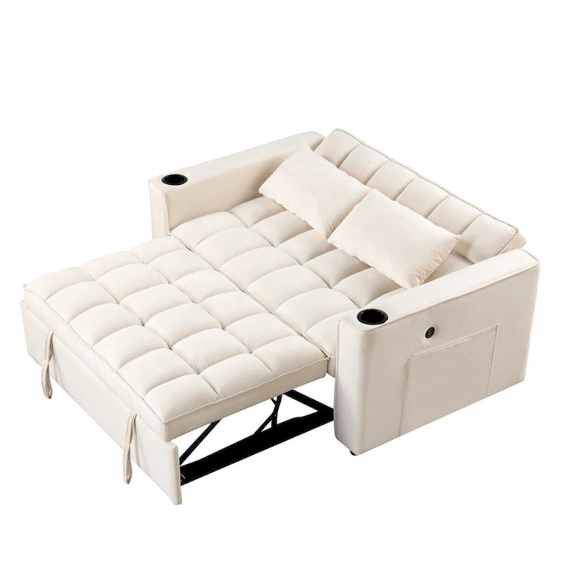Aksamitna rozkładana sofa z uchwytem na kubek i portem USB – różowa / kremowo-biała / czarna / szara, 2-3 miejsca siedzące