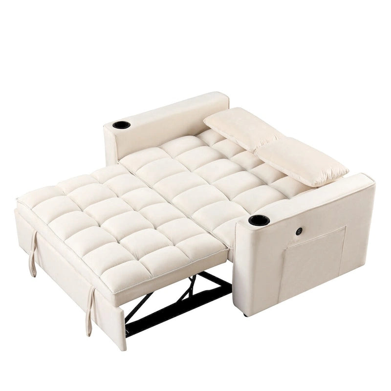 Aksamitna rozkładana sofa z uchwytem na kubek i portem USB – różowa / kremowo-biała / czarna / szara, 2-3 miejsca siedzące