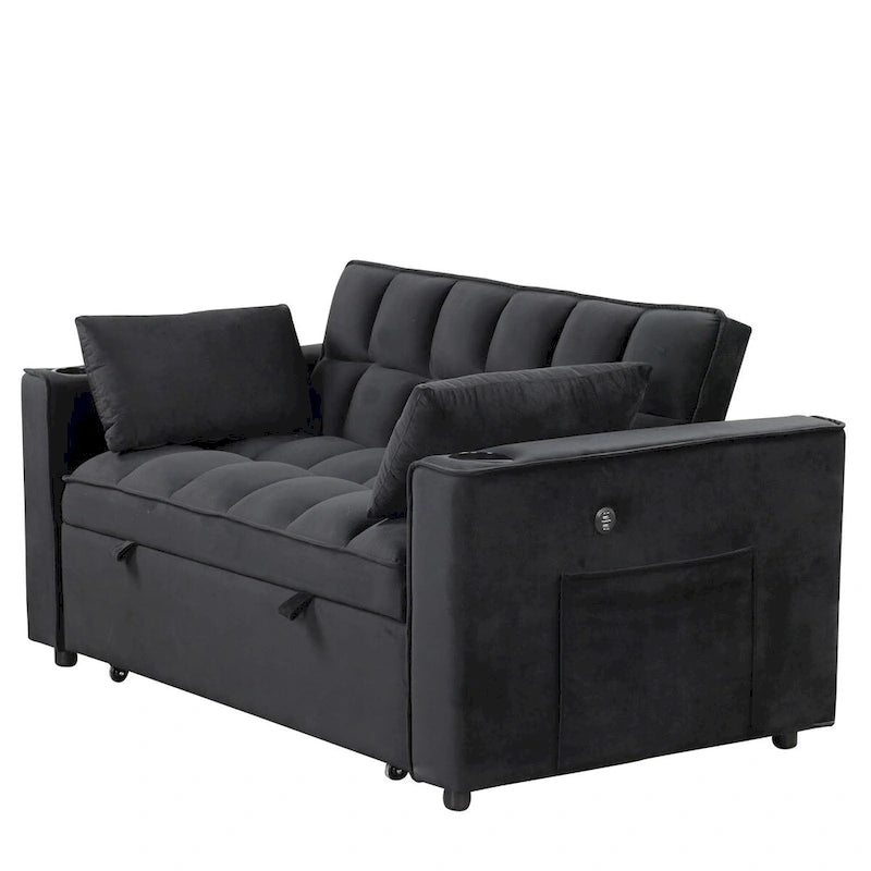 Aksamitna rozkładana sofa z uchwytem na kubek i portem USB – różowa / kremowo-biała / czarna / szara, 2-3 miejsca siedzące