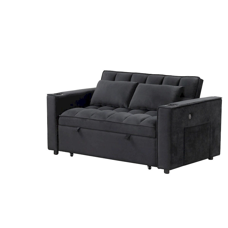 Aksamitna rozkładana sofa z uchwytem na kubek i portem USB – różowa / kremowo-biała / czarna / szara, 2-3 miejsca siedzące