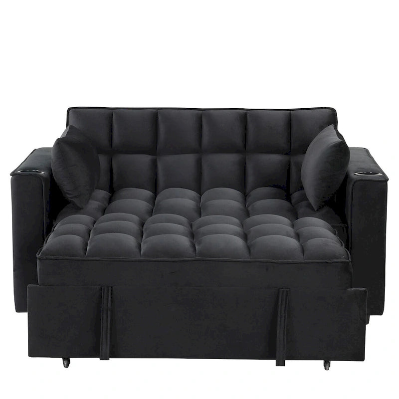 Aksamitna rozkładana sofa z uchwytem na kubek i portem USB – różowa / kremowo-biała / czarna / szara, 2-3 miejsca siedzące