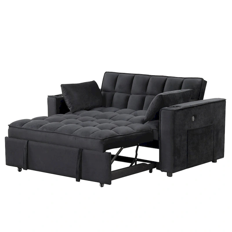 Aksamitna rozkładana sofa z uchwytem na kubek i portem USB – różowa / kremowo-biała / czarna / szara, 2-3 miejsca siedzące