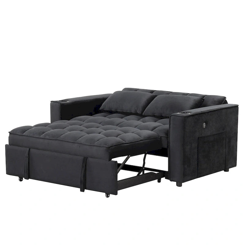 Aksamitna rozkładana sofa z uchwytem na kubek i portem USB – różowa / kremowo-biała / czarna / szara, 2-3 miejsca siedzące