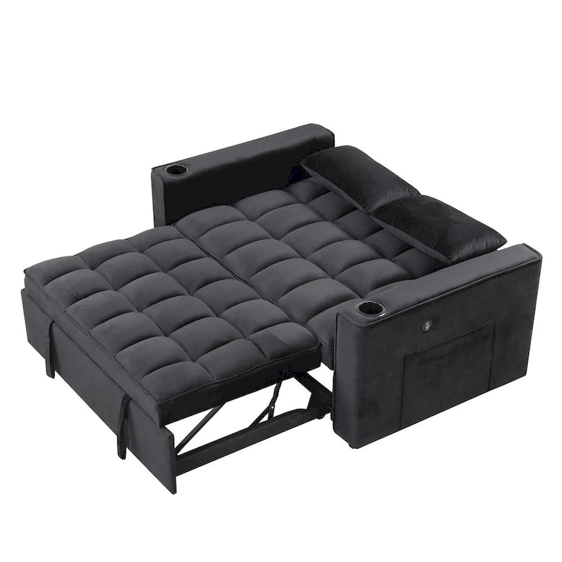 Aksamitna rozkładana sofa z uchwytem na kubek i portem USB – różowa / kremowo-biała / czarna / szara, 2-3 miejsca siedzące