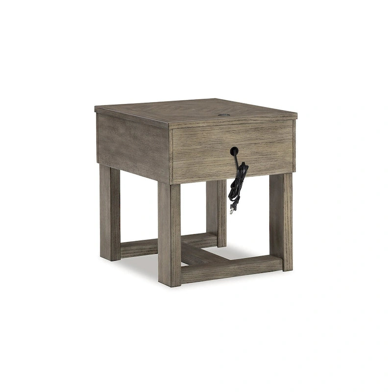 Stolik końcowy szaro-brązowo-biały z szufladą i ładowaniem USB, 22S x 24G x 24W