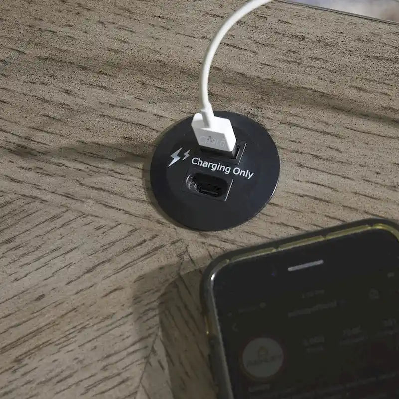 Stolik końcowy szaro-brązowo-biały z szufladą i ładowaniem USB, 22S x 24G x 24W