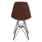 Brązowe krzesło do jadalni Mid-Century, imitacja słojów drewna, czarne nogi z eiffelowskiej stali, pojedyncze