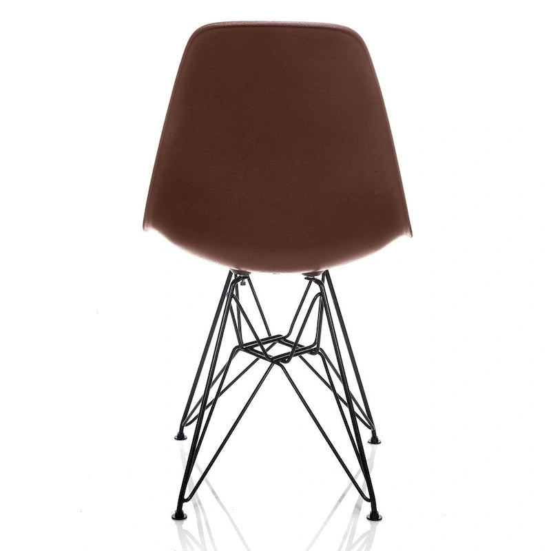 Brązowe krzesło do jadalni Mid-Century, imitacja słojów drewna, czarne nogi z eiffelowskiej stali, pojedyncze