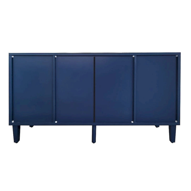 Granatowa szafka-komoda o długości 140 cm, z 2 drzwiczkami i 3 szufladami