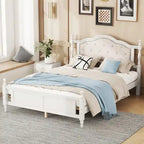 Queen Size Bed with Upholstered Headboard and Footboard, with Two Bed Rail Support Feet and Central Platform Support Feet