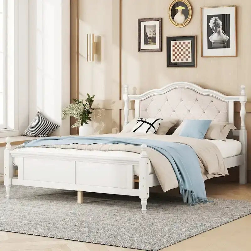 Tapicerowany zagłówek White/Cherry, łóżko podwójne typu Queen, 2 osoby