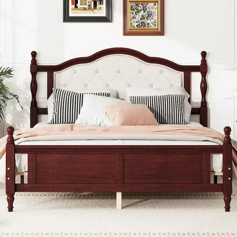 Tapicerowany zagłówek White/Cherry, łóżko podwójne typu Queen, 2 osoby
